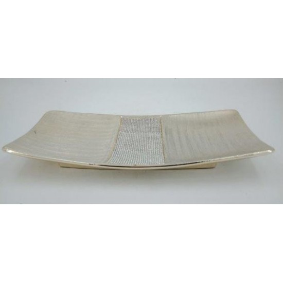 Πιατέλα κεραμική ασημί με στρας 40,3x24,4x5εκ.