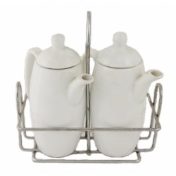 Σετ λαδόξυδο 2 θέσεων πορσελάνινο σε συρμάτινη βάση 15,5x7x17εκ.