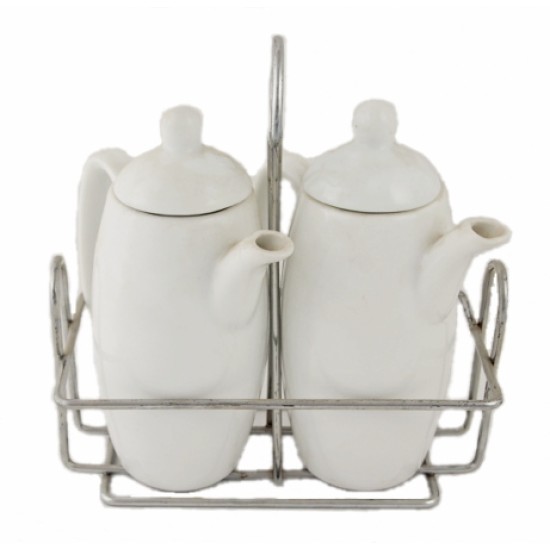 Σετ λαδόξυδο 2 θέσεων πορσελάνινο σε συρμάτινη βάση 15,5x7x17εκ.
