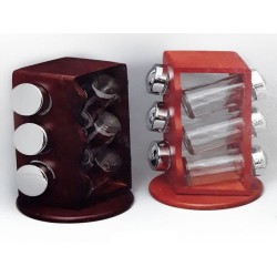 Σετ 6 βαζάκια μπαχαρικών σε ξύλινη βάση ανοιχτό