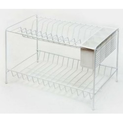 Πιατοθήκη διώροφη πλαστικοποιημένη λευκή με κουταλοθήκη 40x24x25εκ.